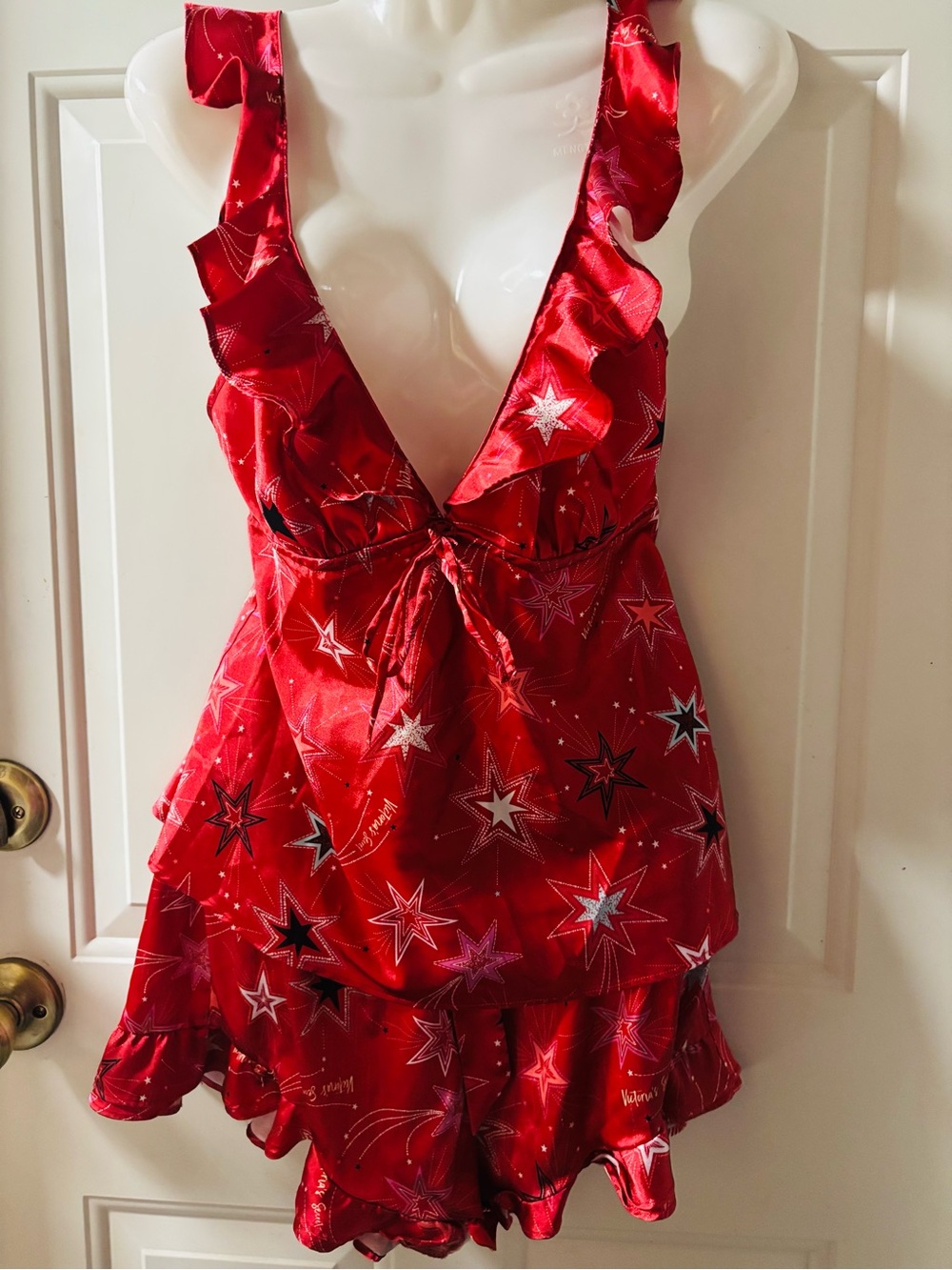Victoria's Secret Red Star-Print Ruffle Lingerie Set